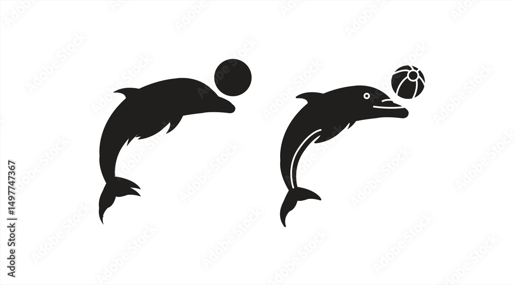 Fototapeta premium Dolphin icon playing beach ball, eps 10 on white background, vector illustration.
