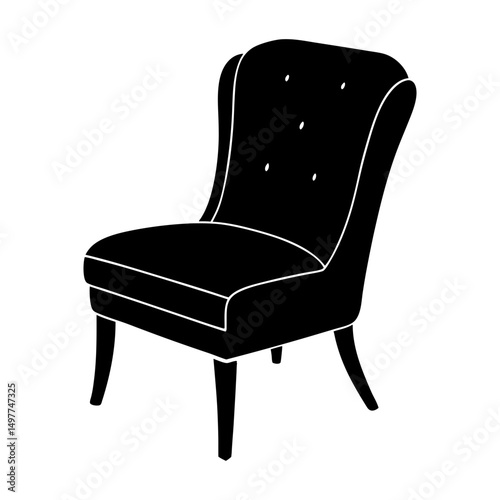 Illustration of a black upholstered wingback chair