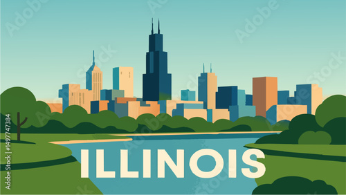 Illinois Urban Skyline with River Views
