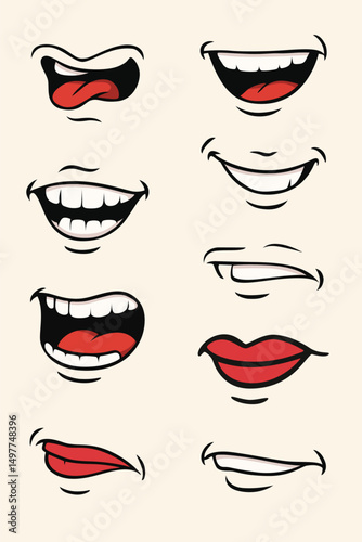 Cartoon mouth expression vector set comic style elements