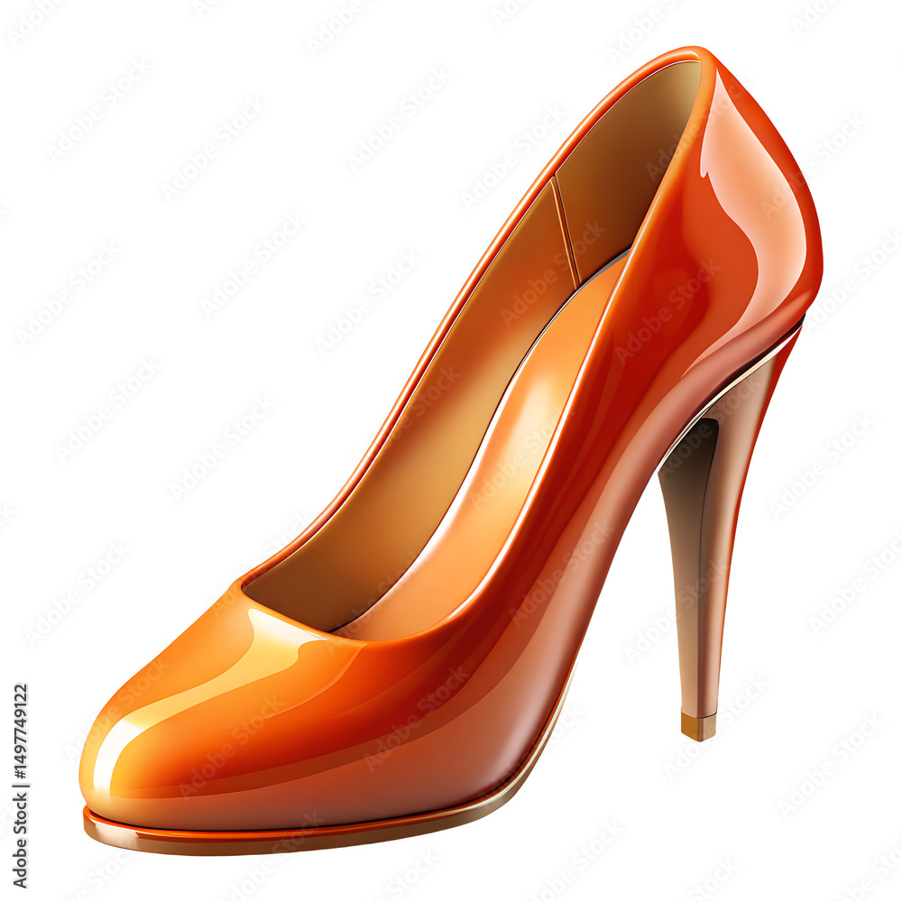 Obraz premium Elegant orange high heel pump shoe isolated on transparent background