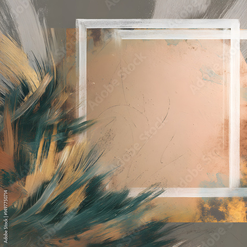 A painting of a feathery brush stroke with a white frame