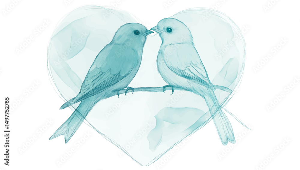 Fototapeta premium Blue love birds painted in watercolor