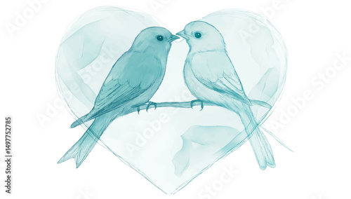 Blue love birds painted in watercolor