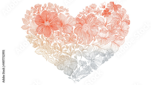 Soft pastel botanical line art only, featuring intricate intertwining flowers