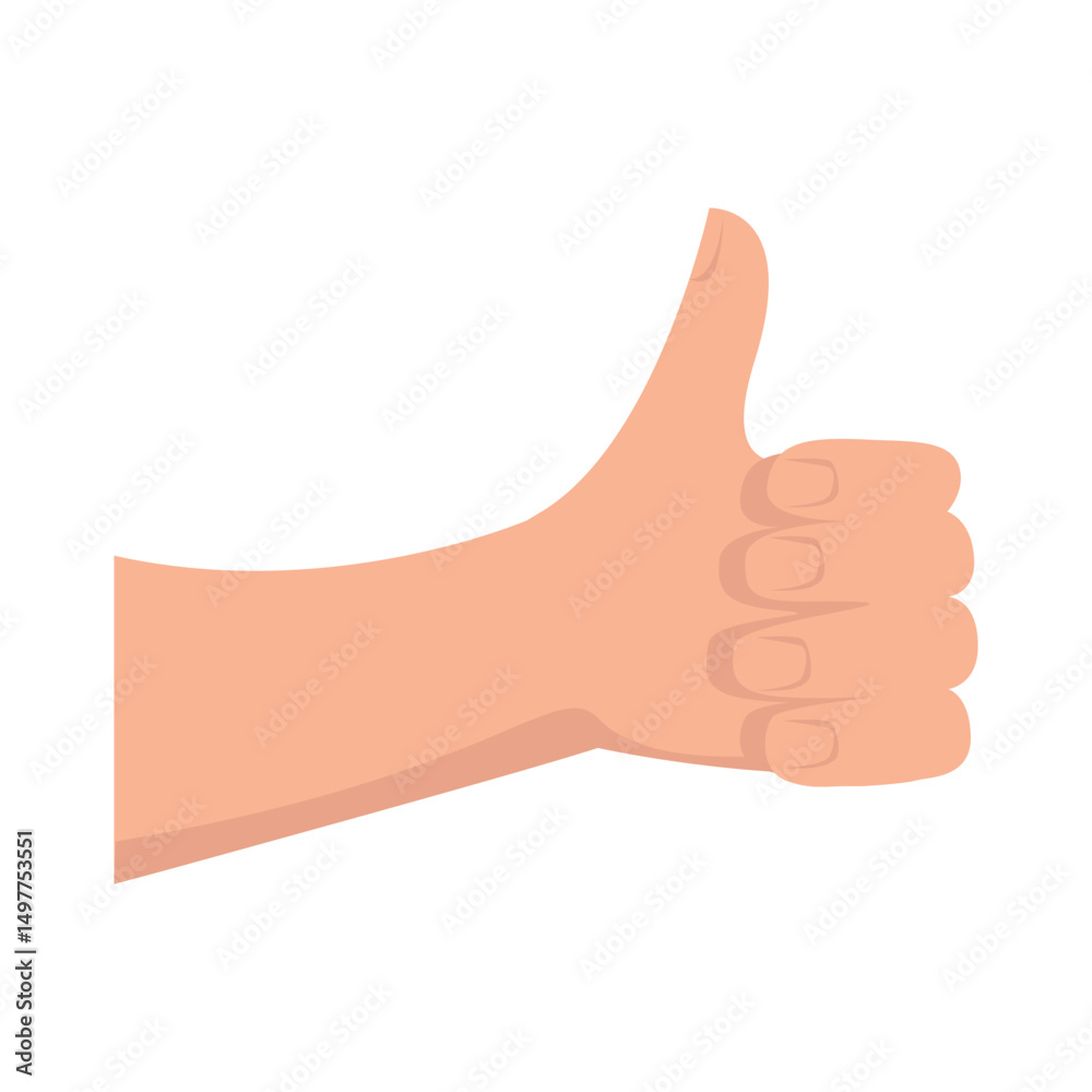 Hand with thumb up gesture. Support and approval sign. Flat style vector illustration on white background. Hand with thumb up gesture. Support and approval sign. Flat style vector illustration on white background.