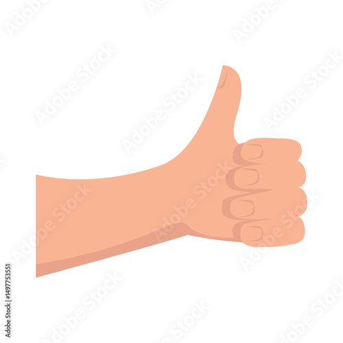 Hand with thumb up gesture. Support and approval sign. Flat style vector illustration on white background.
