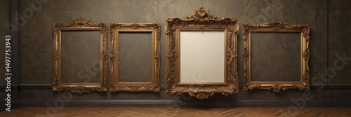 Elegant vintage frames on baroque damask backdrop,  luxury,  elegant