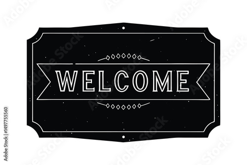 Black and white welcome sign silhouette vintage design