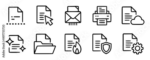 Document icons representing file management and processing