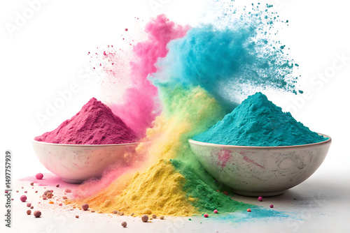 3d Rendering Illustration For Podium Holi Festival Of Colors Colorful Gulaal Powder Colorgulal white Background Ai generate.
