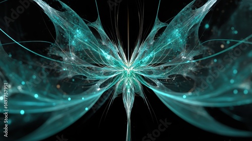 Turquoise Bioluminescent Fractal Bloom - Organic Digital Art