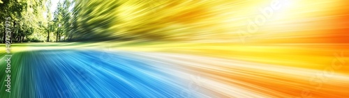 Colorful motion blur highway through vibrant trees