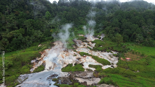 Danau Linow with multiple hydrothermal vents all around, Tomohon, Northern Sulawesi, Indonesia