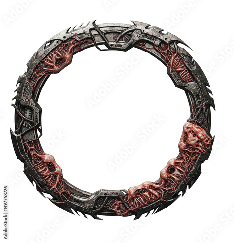 Abstractic round metal horror frame with biomechanical elements