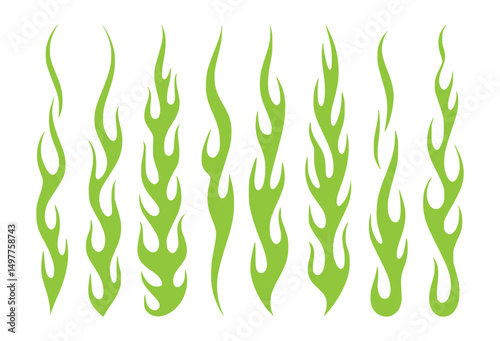 Green flame vector set on white background