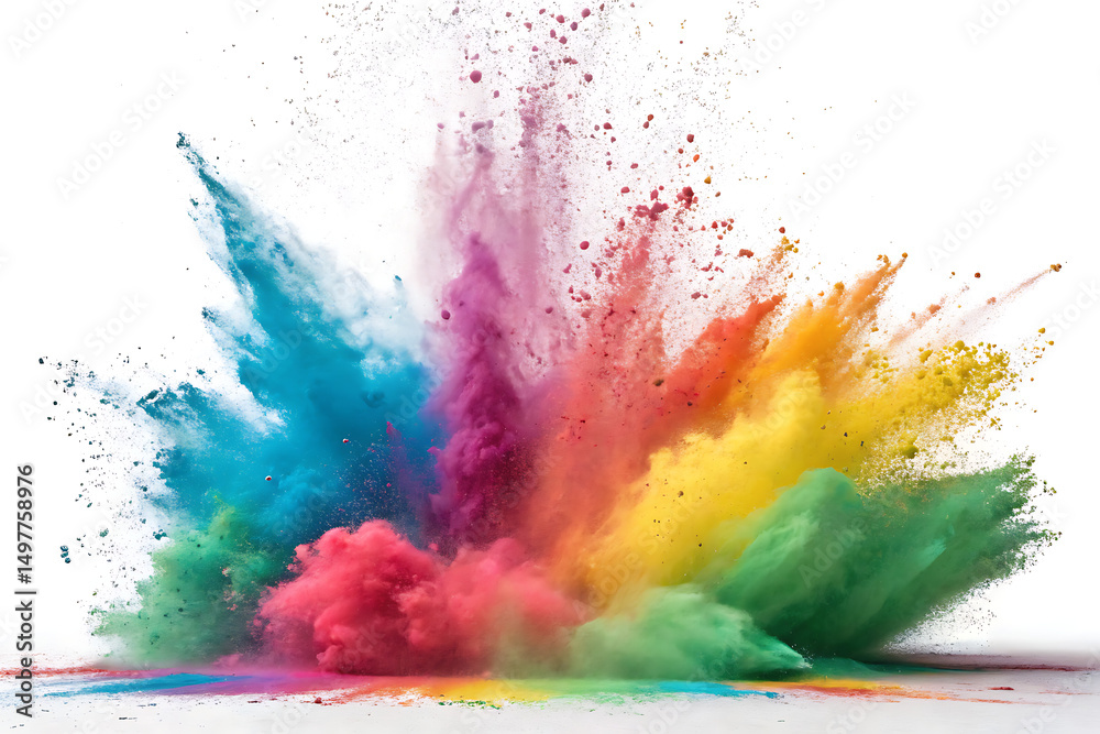Fototapeta premium 3d Rendering Illustration For Podium Holi Festival Of Colors Colorful Gulaal Powder Colorgulal white Background Ai generate.