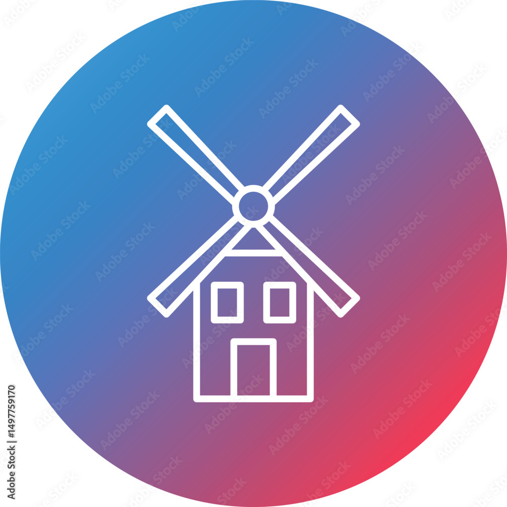 Windmill Line Gradient Circle Background Icon Windmill Line Gradient Circle Background Icon