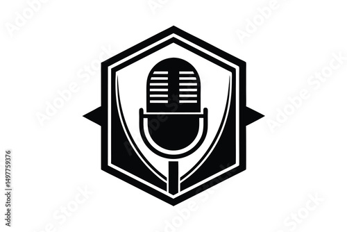 Retro microphone silhouette hexagon badge design podcast studio