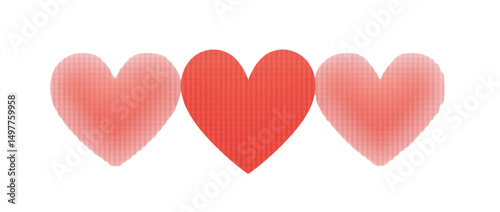 Three Red Hearts Stacked Vertically with Slight Overlap Creating Depth on a Plain Background