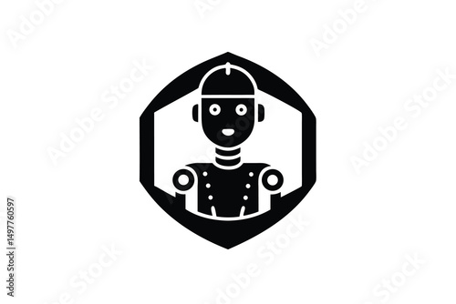 Friendly robot silhouette in hexagon ai technology icon