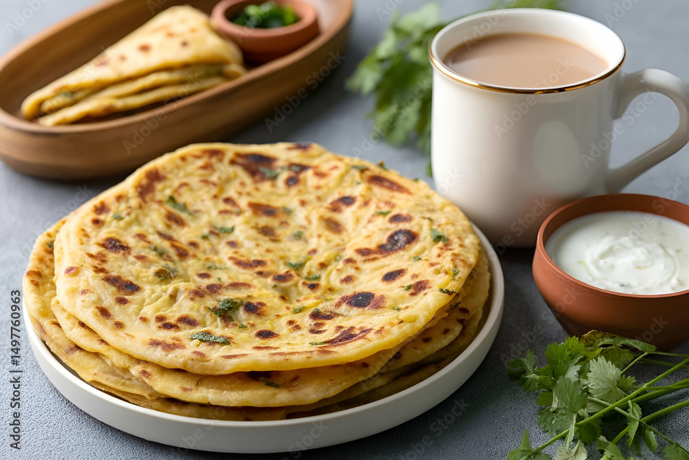 Delicious flatbreads served with yogurt and tea, capturing the essence of traditional dining and comfort food. Delicious flatbreads served with yogurt and tea, capturing the essence of traditional dining and comfort food.