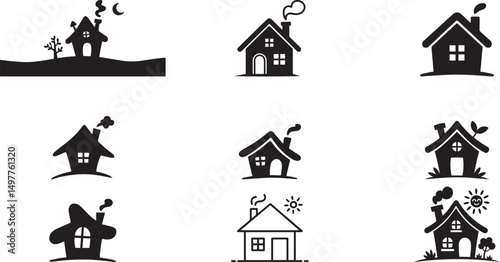 Collection of cute black house icons illustrations. eps-10