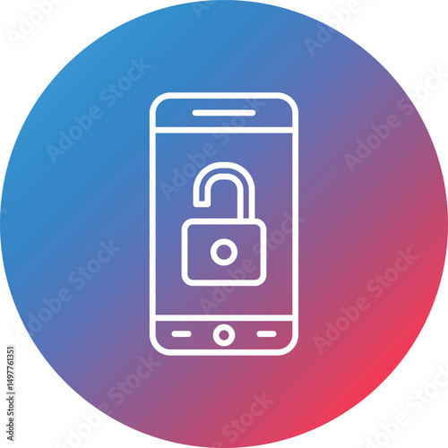 Mobile Unlock Line Gradient Circle Background Icon