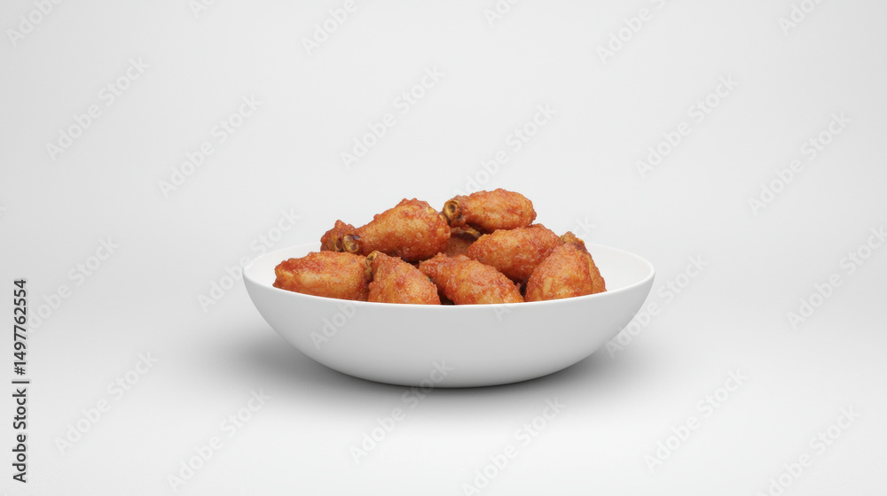 Fototapeta premium Crispy fried chicken pieces in white bowl, showcasing delicious and appetizing presentation. Perfect for gatherings or meals