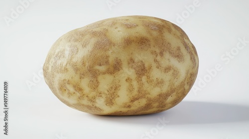 A russet potato is positioned against a clean, white background.