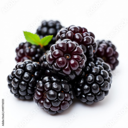 Realistic and Vibrant Close-Up of a Cluster of Whole Blackberries with Glossy Deep Purple-Black Skins