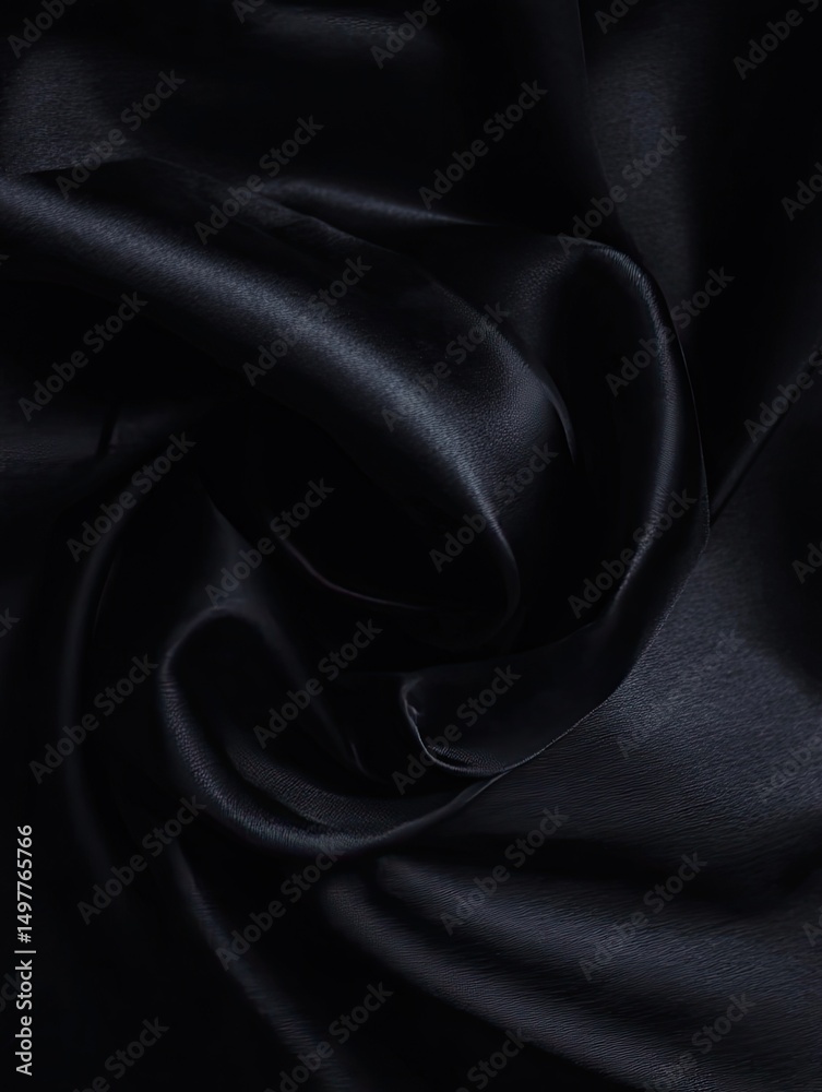 Fototapeta premium Elegant black silk fabric with smooth folds and shimmering texture for luxury fashion or textile backgrounds