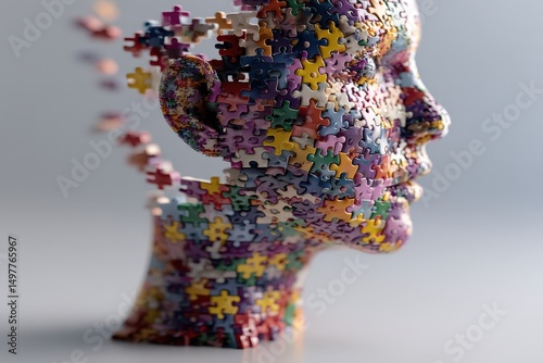 Abstract 3D puzzle piece human head sculpture.