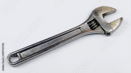 Stainless Steel Adjustable Wrench on White Background Ideal for Repair and Maintenance Tasks in Various Settings