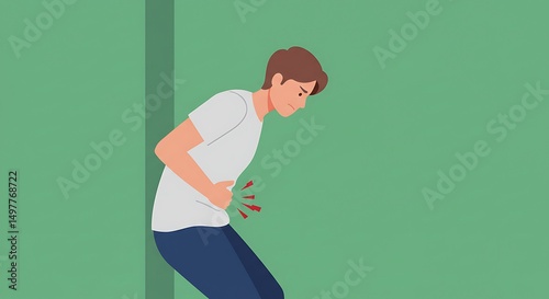Man Holding Stomach Experiencing Pain or Cramps