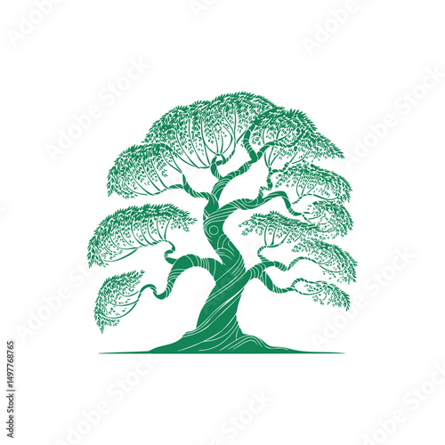 Elegant Green Bonsai Tree Illustration