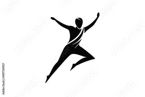 Dynamic silhouette of a person in mid-air leap