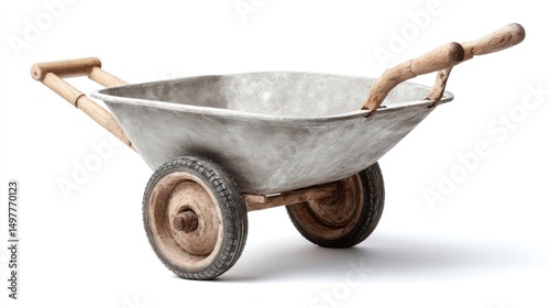 Vintage Wheelbarrow with Wooden Handles and Metal Body for Gardening and Construction Projects