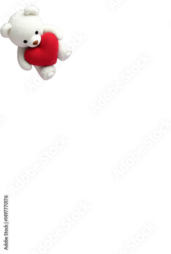 3D Valentine’s Day Scene with a Realistic White Teddy Bear Holding a Plush Red Heart