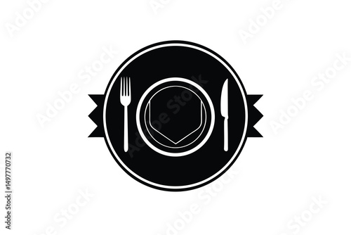 Elegant black silhouette dinnerware icon restaurant menu design