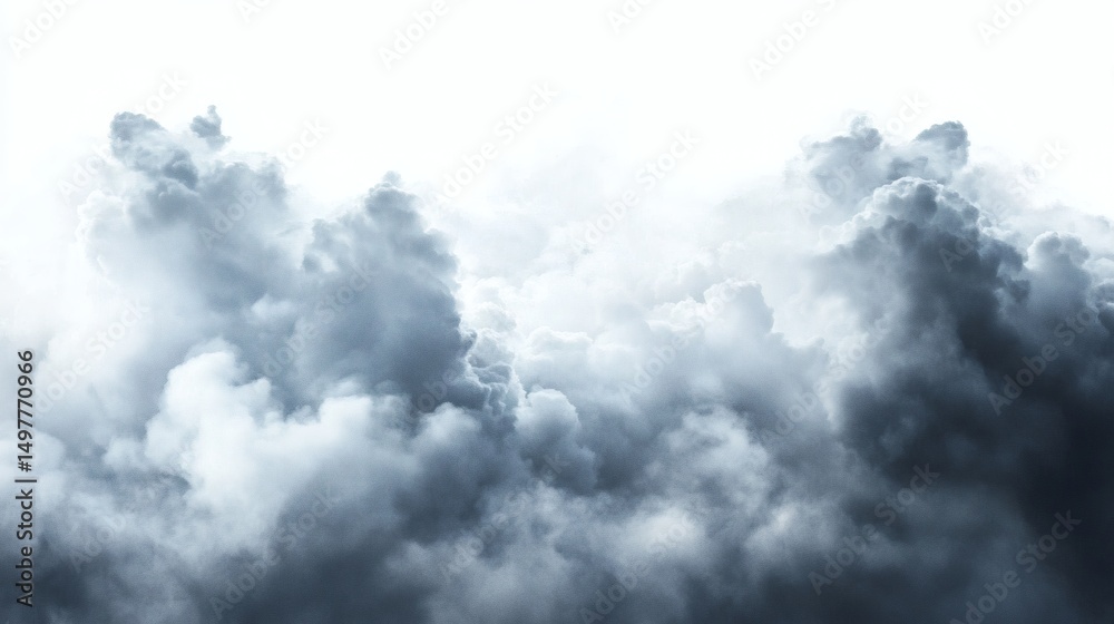 Obraz premium single dramatic looking blue rain cloud on white background with luma mask explosion.