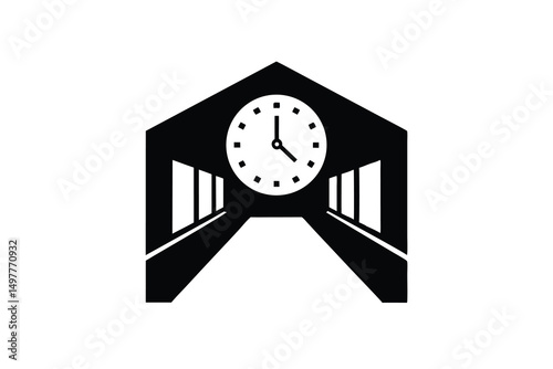 Time management corridor clock silhouette business concept