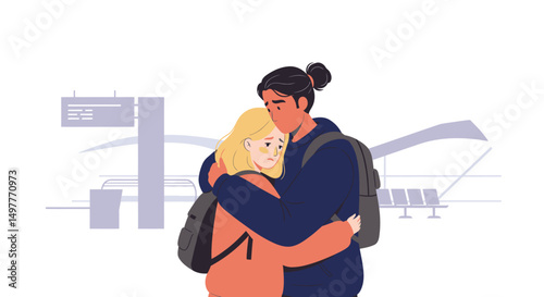 Emotional Airport Farewell – Travelers Embracing