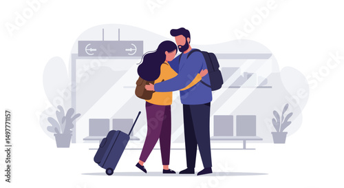Emotional Airport Farewell – Travelers Embracing