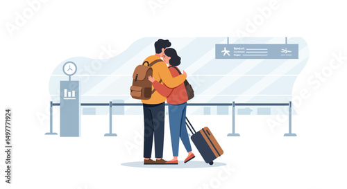 Emotional Airport Farewell – Travelers Embracing