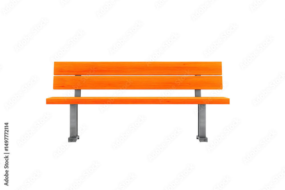 A wooden park bench with bright orange finish and metal legs, isolated on transparency background, perfect for outdoor seating A wooden park bench with bright orange finish and metal legs, isolated on transparency background, perfect for outdoor seating