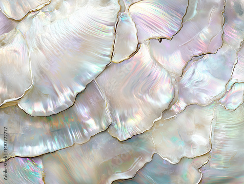 abstract design featuring a soft and luminous texture reminiscent of mother-of-pearl or iridescent surfaces. It presents a combination of flowing