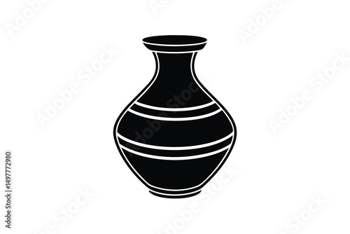 Elegant black silhouette of a striped ceramic vase