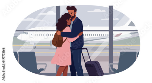 Emotional Airport Farewell – Travelers Embracing