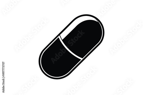 Black silhouette capsule pill medicine icon graphic